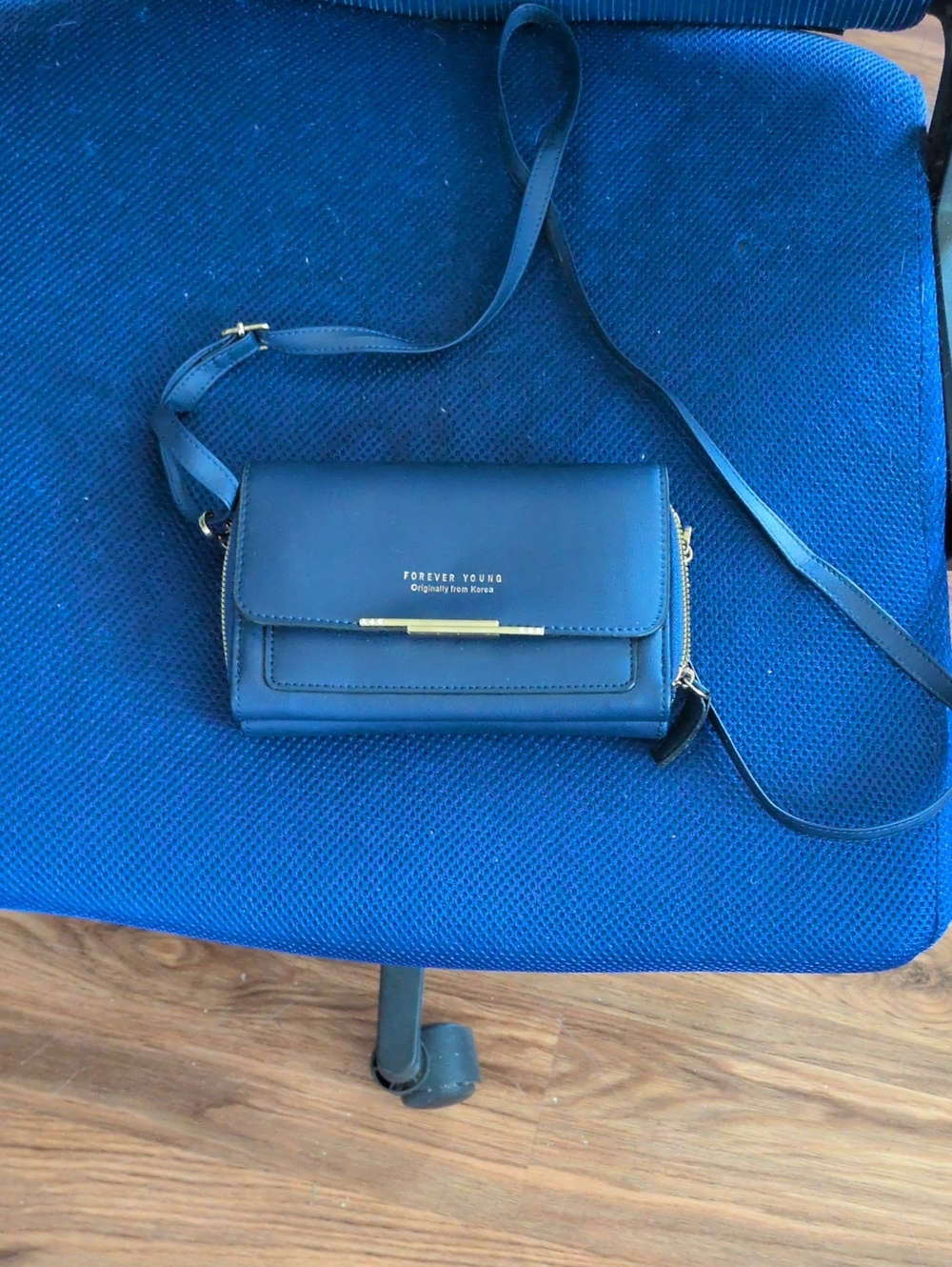 Forever Young Blue Crossbody Bag with Gold Accent